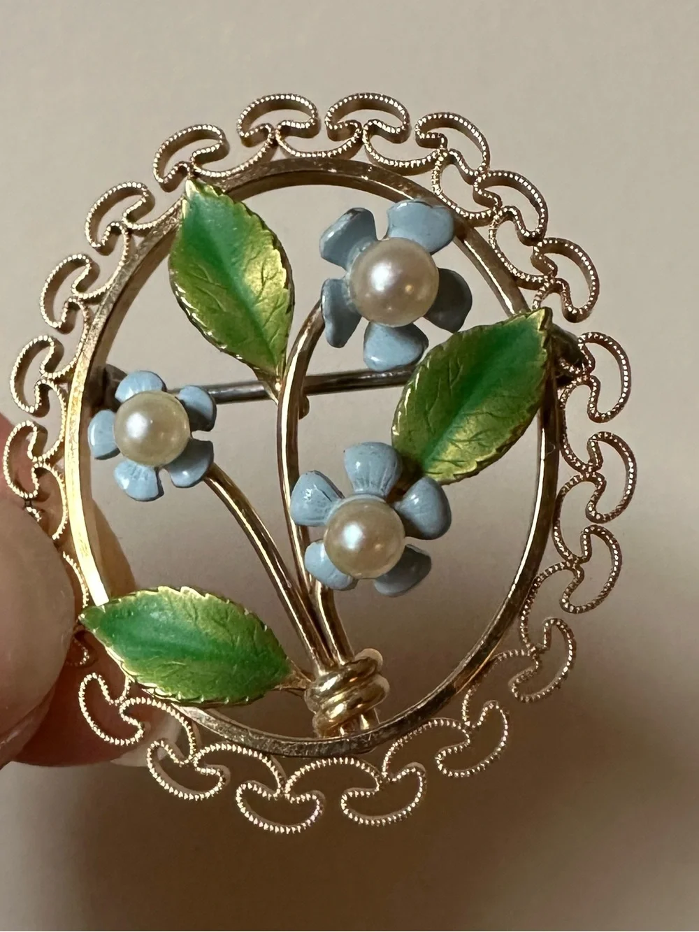 Vintage Krementz Gold Filled Filigree Flower Brooch